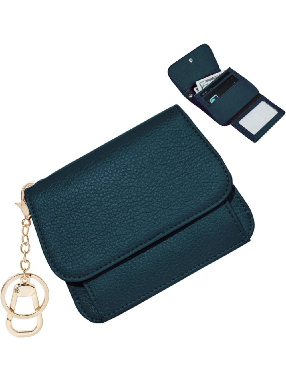 Slim RFID Blocking Women's Wallet with Coin Pocket, ID Window & Keychain - Lake